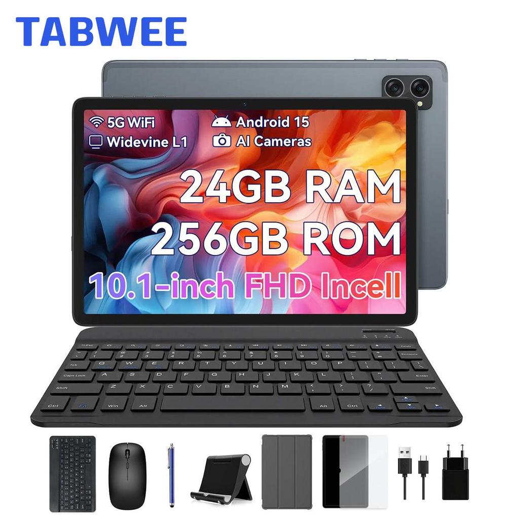 TABWEE T20 Android 15 24GB RAM  256GB ROM Tablet 10 Inches 1280x 800 FHD FHD Display Octa Core T606 PC Tablet with Keyboard