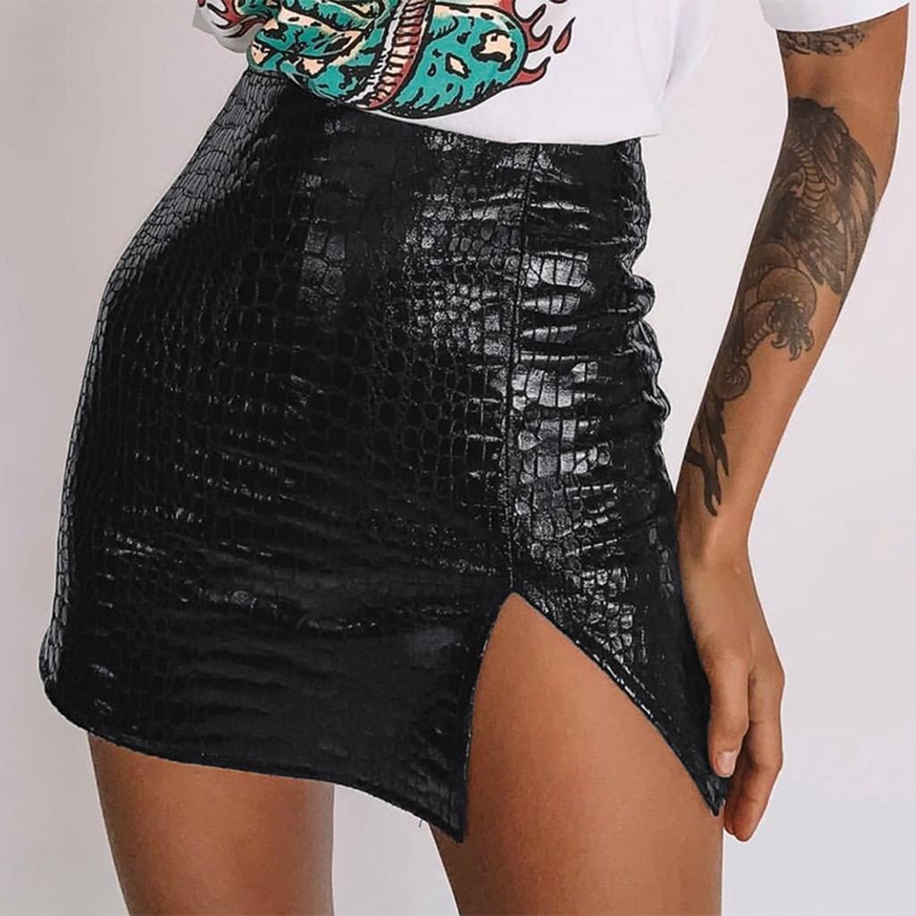 Women's And Winter High Waist Sexy All-Around Split Short Skirt Half Leather Skirt