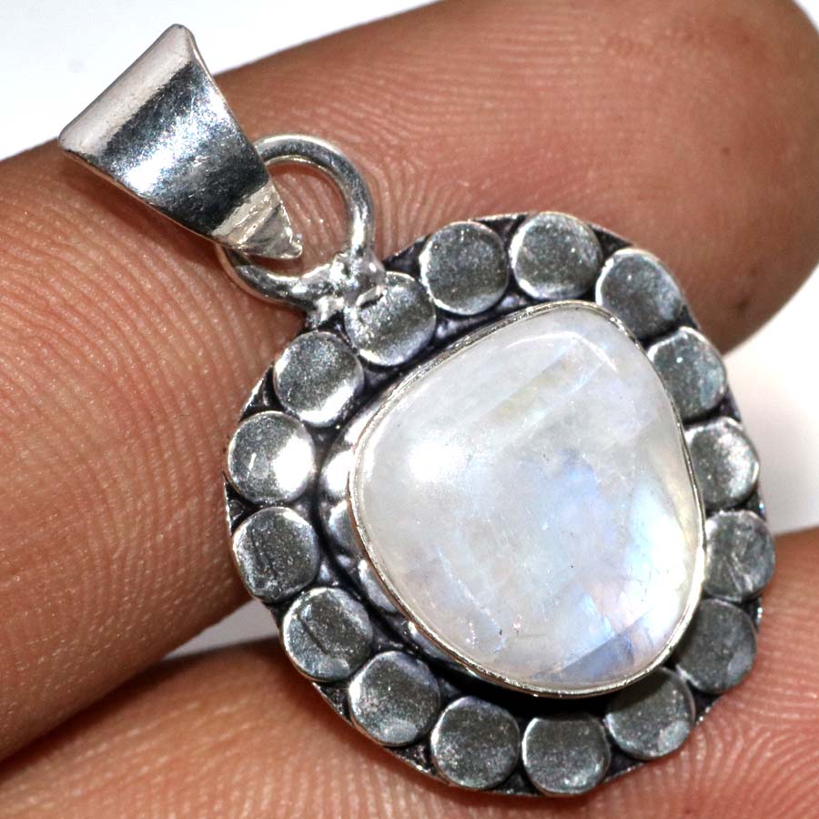 Pretty Rainbow Moonstone 925 Silver Plated Pendant 1.3" Modern Gifts Trendy I2Y92