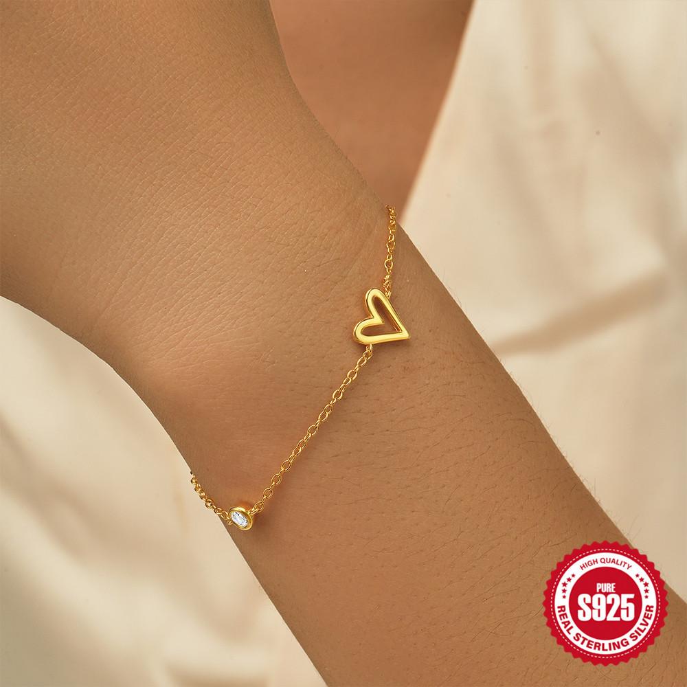 Stylish Simple S925 Sterling Silver Love Interval Diamond Set Simple Versatile Ladies Bracelet Bracelet