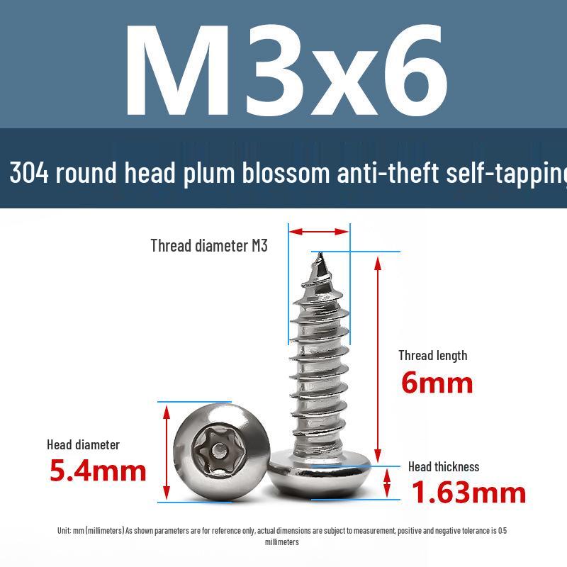 Yigu 304 Anti-Theft Torx Pin Self-Tapping Screws: M2-M5 Round Head, Mushroom Head, Pointed Tail Wood Screws
