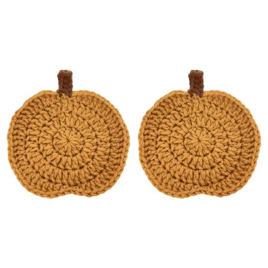 Festive Dining Table Decor Handmade Crochet Pumpkin Coasters, Soft Polyester Coffee Mats, Cushion Autumn Themed Farmhouse Accessories for Kitchen