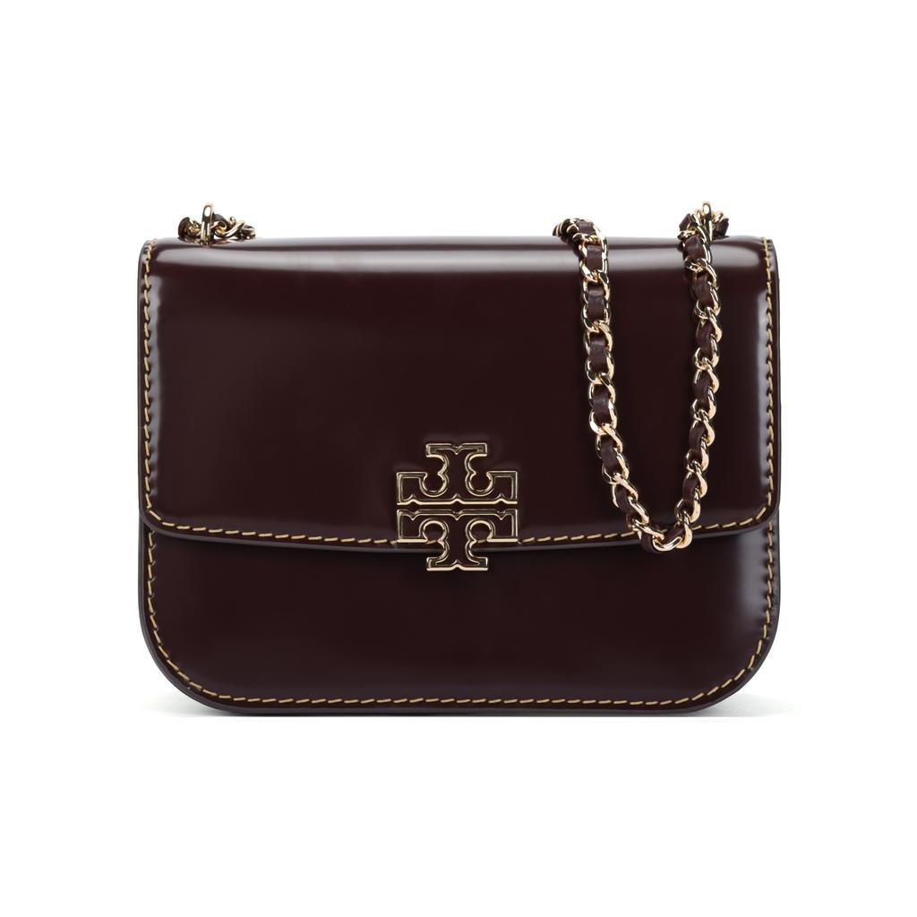 Tory Burch Britten Double T Logo Flap Chain Shoulder Bag Women shoulder bag Cherry-Red 143936-611