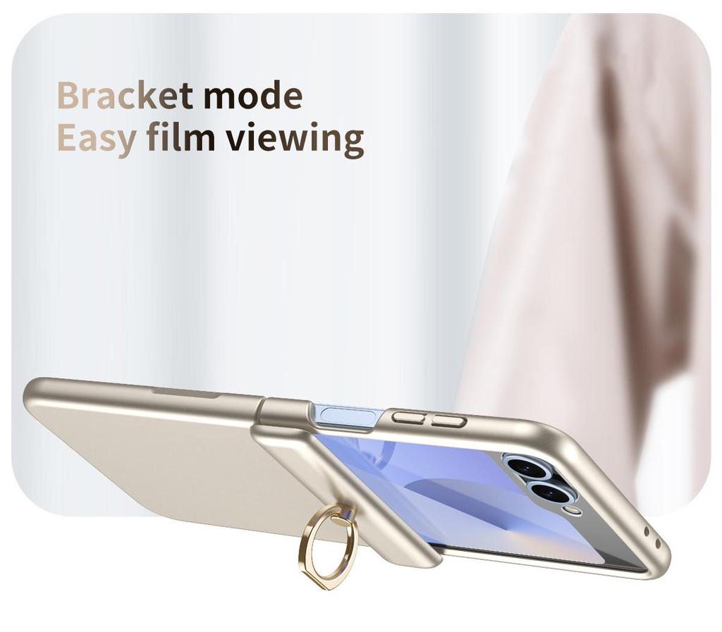 Противоударный чехол для телефона Samsung Z Flip7/6/5 с кольцом-подставкой на 4/3 пальца и пленкой с полным покрытием