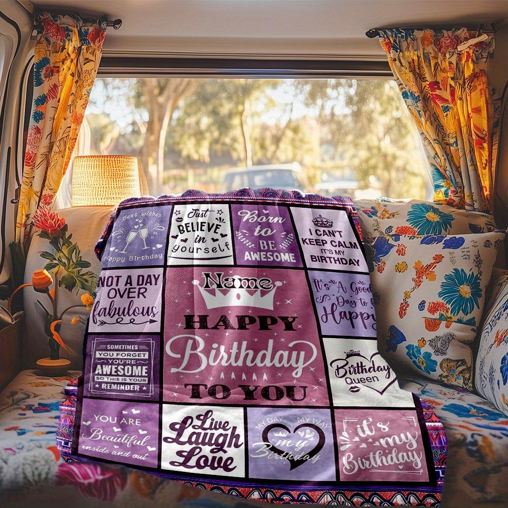 Birthday Wishes Customize Your Name Rv Blanket Soft Comfortable Lightweight Perfect For Travel Camping Picnics Sofas Rvs Beds Living Rooms And Moret17