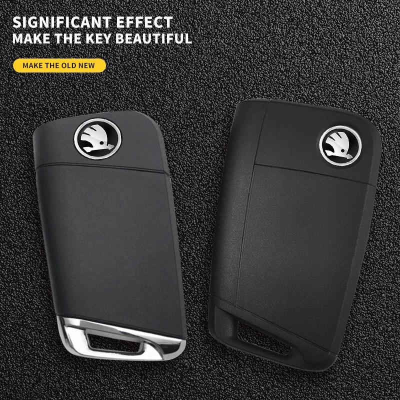 bqfhy4 11mm 14mm Car Logo Styling Remote Control Key Sticker For Skoda Octavia MK2 MK 2 3 A5 A7 A8 Fabia Karoq Superb Rapid Kamiq Scala