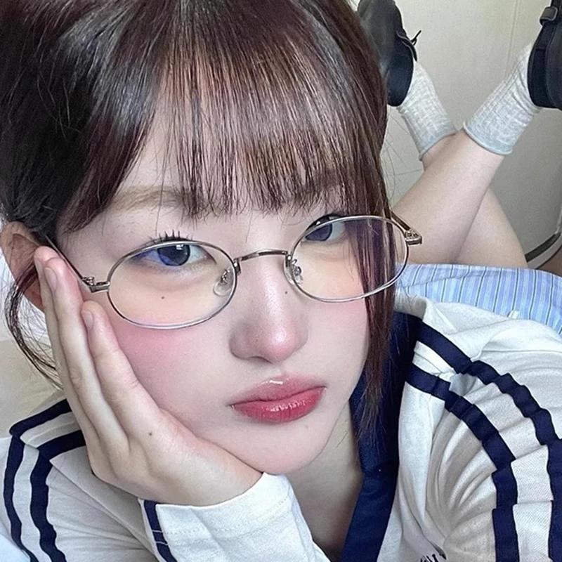 Очки Harajuku в круглой овальной оправе из металла Y2K женские ретро маленькие очки японские стеклянные очки декоративные анти-синие очки