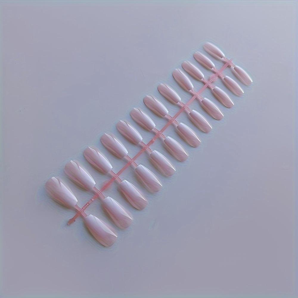 24 Pcs Ballerina Press On Nails Medium Fake Nails Glossy Acrylic Nails Pinkish White Gradient False Nails Full Cover Glue On Nails