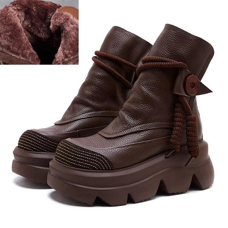 Модные полусапоги GKTINOO ручной работы на платформе, женские короткие ботинки из натуральной кожи с круглым носком, увеличивающие рост, на толстой подошве, женская обувь