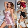1 шт. однотонная атласная ночная рубашка с кружевной отделкой, сексуальное мини-платье-комбинация с V-образным вырезом и боковым разрезом, с перекрестными бретелями и открытой спиной, женская одежда для сна 140/150 г