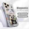 Милый Чехол с Рисунком Панды для iPhone 17 Pro Max Магнитный Для Magsafe Покрытие с Ощущением Кожи для iPhone 16 15 14 13 Pro Max