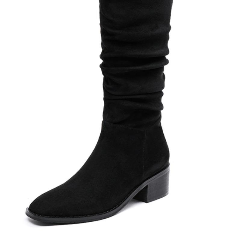 Новые весенне-осенние ботинки Детские высокие ботинки Толстый каблук Ботинки на меху Ковбойские ботинки в западном стиле Высокие облегающие рыцарские ботинки