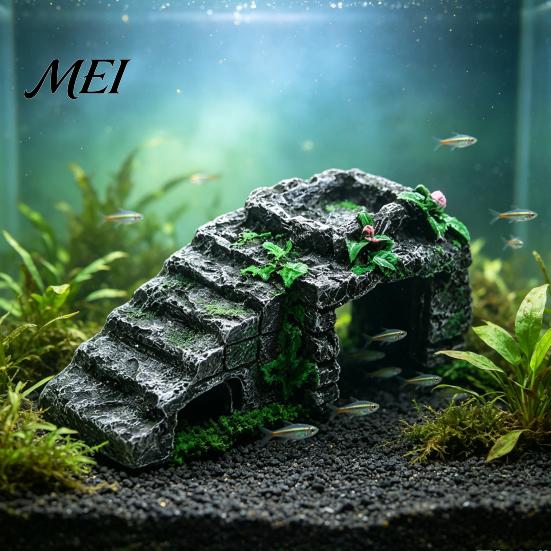 Natural Aquarium Ornament Turtle Basking Platform, Artificial Rock Reptiles Dock, Baby Tortoise Climbing Cave Ramp, Realistic Stone Hideout for Frogs,