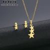 RUI RUI YU Новая модная женская цепочка из нержавеющей стали с подвеской в ​​виде пентаграммы, ожерелье и серьги, комплект из трех частей, цепочка на ключицу