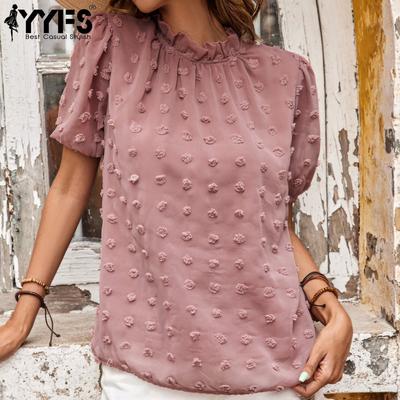 Женские модные повседневные розовые блузки и рубашки с круглым вырезом с короткими рукавами