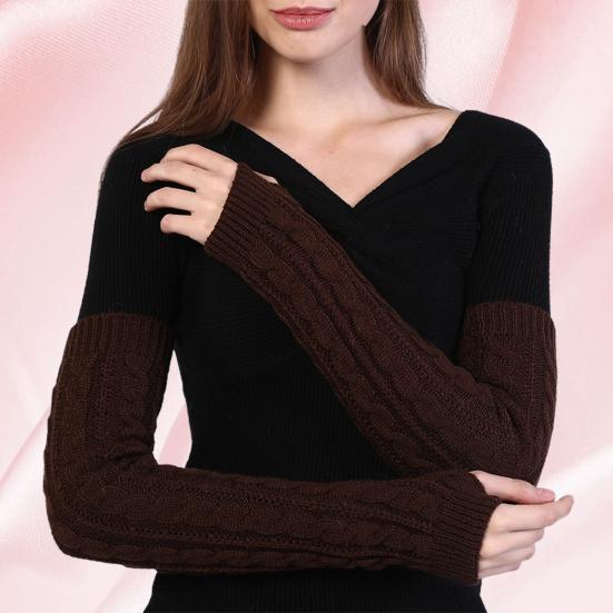 1 Pair Women Arm Warmer Thumbhole Elbow Length Stretchy Knitted Arm Sleeves Keep Warm Solid Color Fingerless Arm Gloves