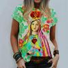 Summer Virgin Mary 3D Print T Shirt Ladies Crew Neck Streetwear Jesus Religious Cartoon Top Casual Harajuku O Neck T Shirt