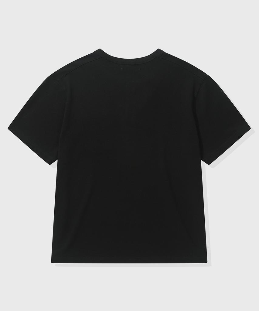 KIIMUIR [Crop] Heavy Cotton Roll-Up Henley Neck Short Sleeve T-Shirt_Black