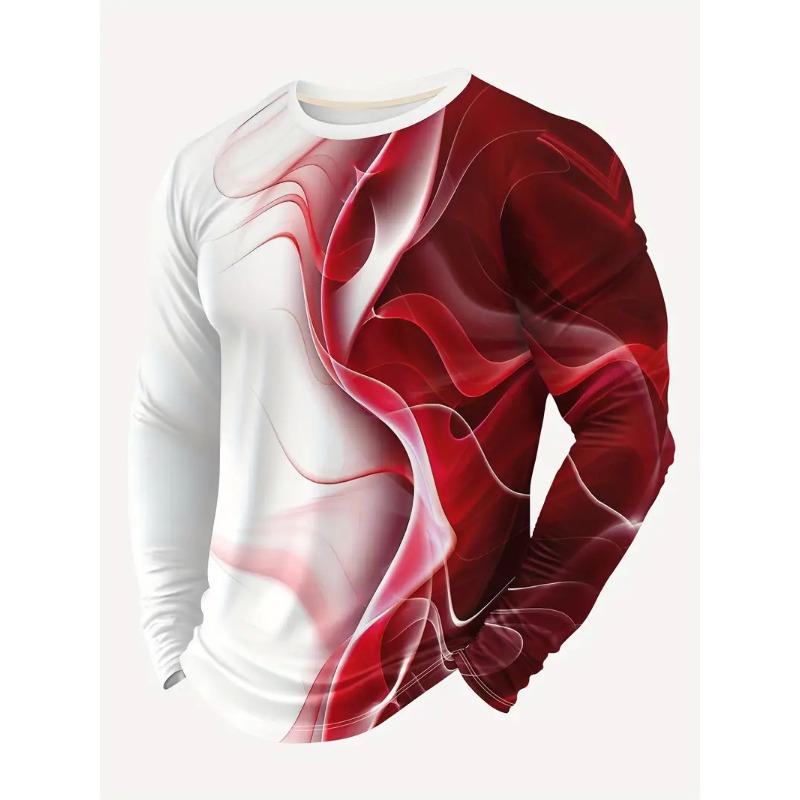 3D Digital Printed and Blended Pattern Men's Round Neck Long Sleeved T-shirt for Casual Spring and Autumn Outdoor Wear, Comfortable To Wear