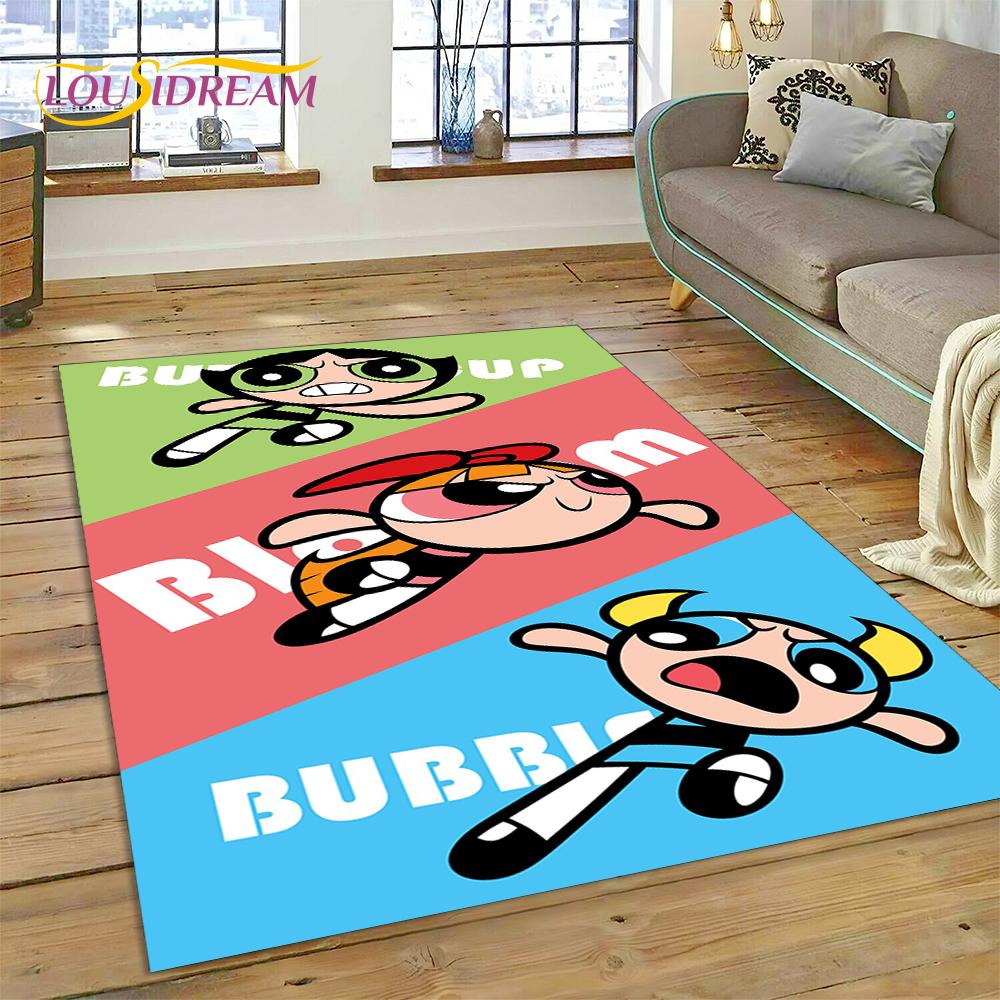 Cartoon Cute P-Powerpuff Girl Rug Carpet for Living Room Bedroom Home Decor,Floor Mat Non-slip Decoration for Sofa Doormat Gift
