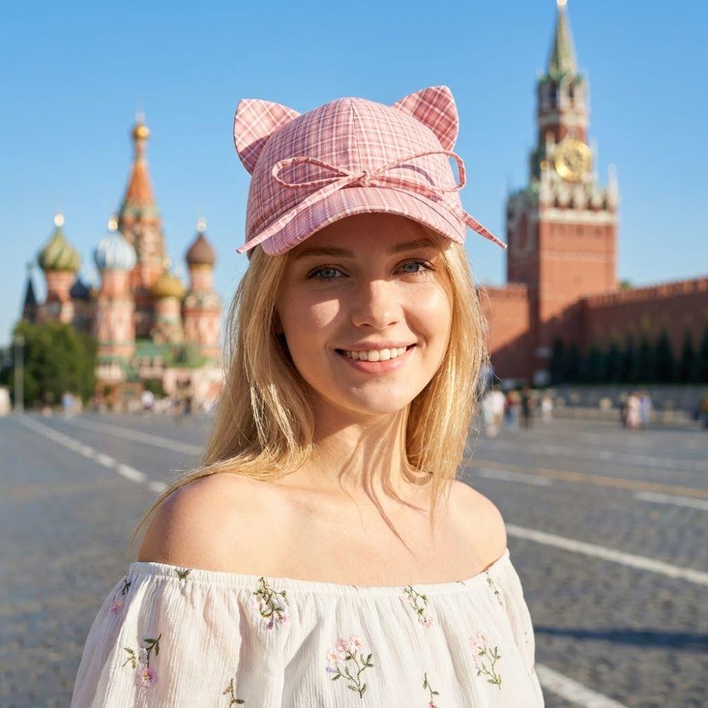Модная бейсболка с ушками кошки, клетчатая, дышащая, кепка от солнца, защита от УФ, стиль с бантом, плоская кепка, унисекс, для улицы