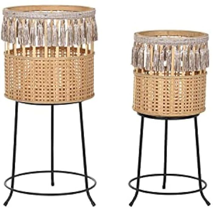 Ensemble De Jardinières - DKD HOME DECOR - Marron Et Noir - Métal Et Bambou - 35x35x68 Cm - Design Contemporain