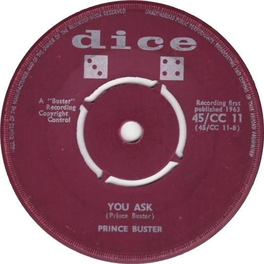 7-дюймовая пластинка PRINCE BUSTER Black Head Chinaman You Ask 45CC11 Dice 1963 UK Reggae Ska Dub Б/у
