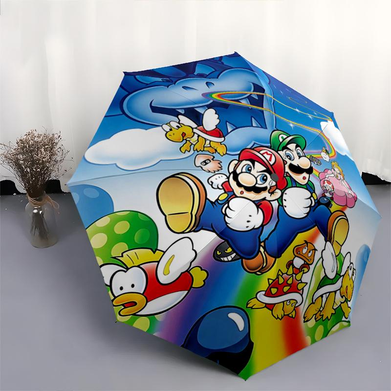 1pc Mario Bros Characters Fully Automatic Folding Portable Umbrella, 8 Iron Frames, Three-Fold Design, Suitable for All Seasons, Suitable for Out