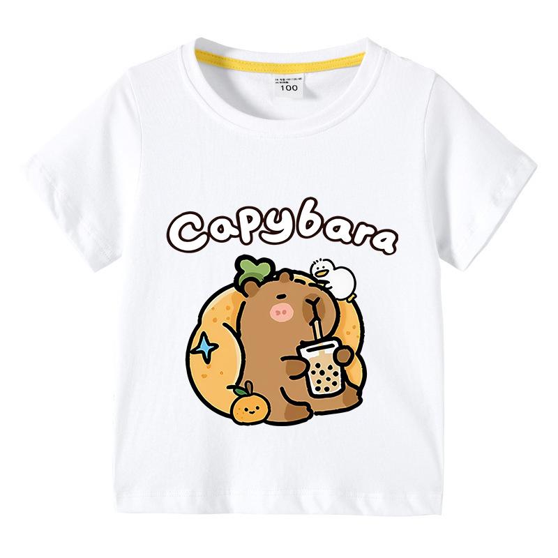 Children Cotton Tshirt Kids Capybara Tshirt 310Years Child Boys Cute Capibara Round Neck Tops Tee Kids Clothes For Summer