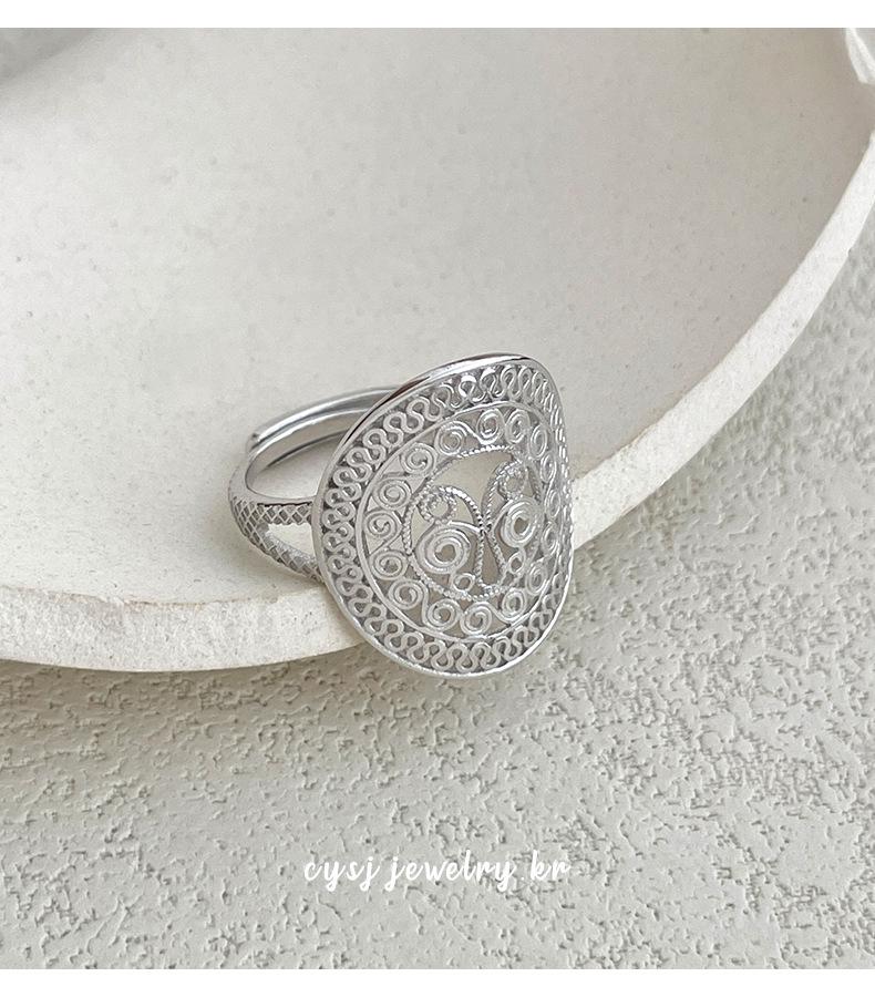 Cuiyan Shijie S925 Silver Korean Hollow Pattern Ring for Women, New Chinese Style Fashion Ring