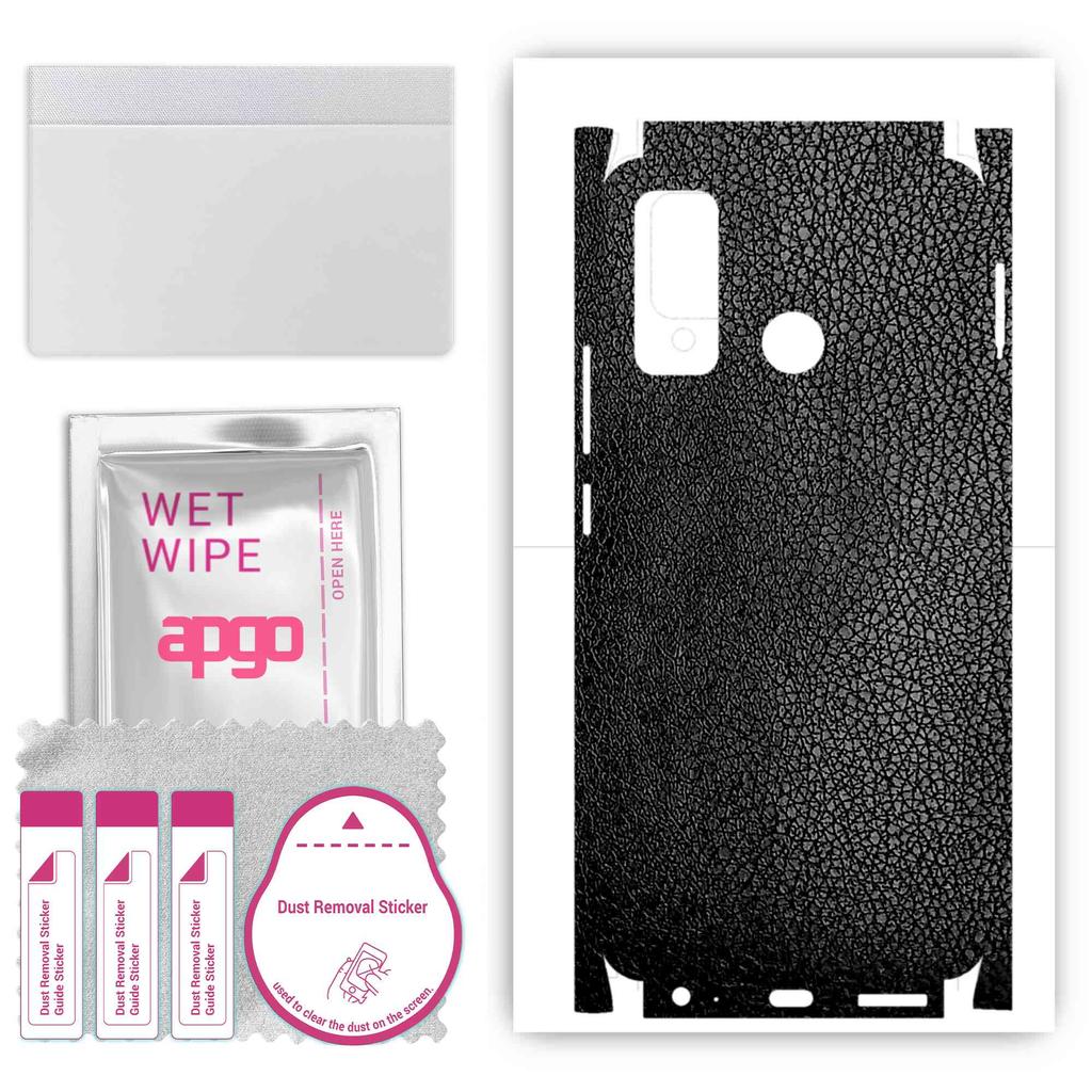 apgo Protective Skin Sticker for the Back+sides Compatible with Tecno Spark 5, Full Wrap Film, Foil, Vinyl - Pattern Black Leather