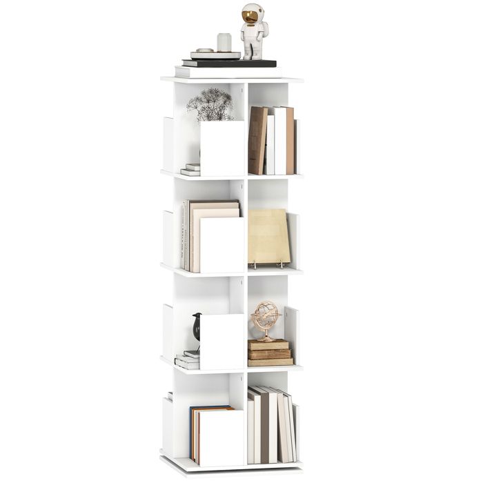 Bibliothèque - HOMCOM - rotative - 4 niveaux - 16 compartiments - panneau de particules - 39 x 39 x 128,3 cm - blanc
