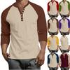 Men's Button-Down Contrast Raglan 3/4 Sleeve Top