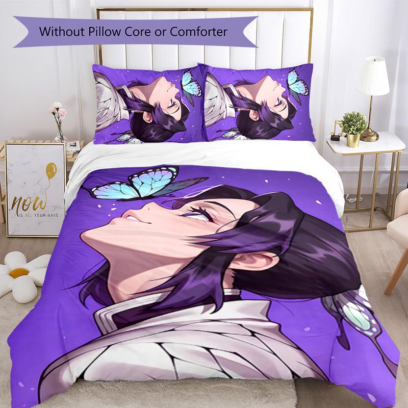 3pcs Kochou Shinobu2 Design Cover Set - HD Printed Bedding with 1 Cover and 2 Pillowcases - Perfect for Home and Dorm Decor