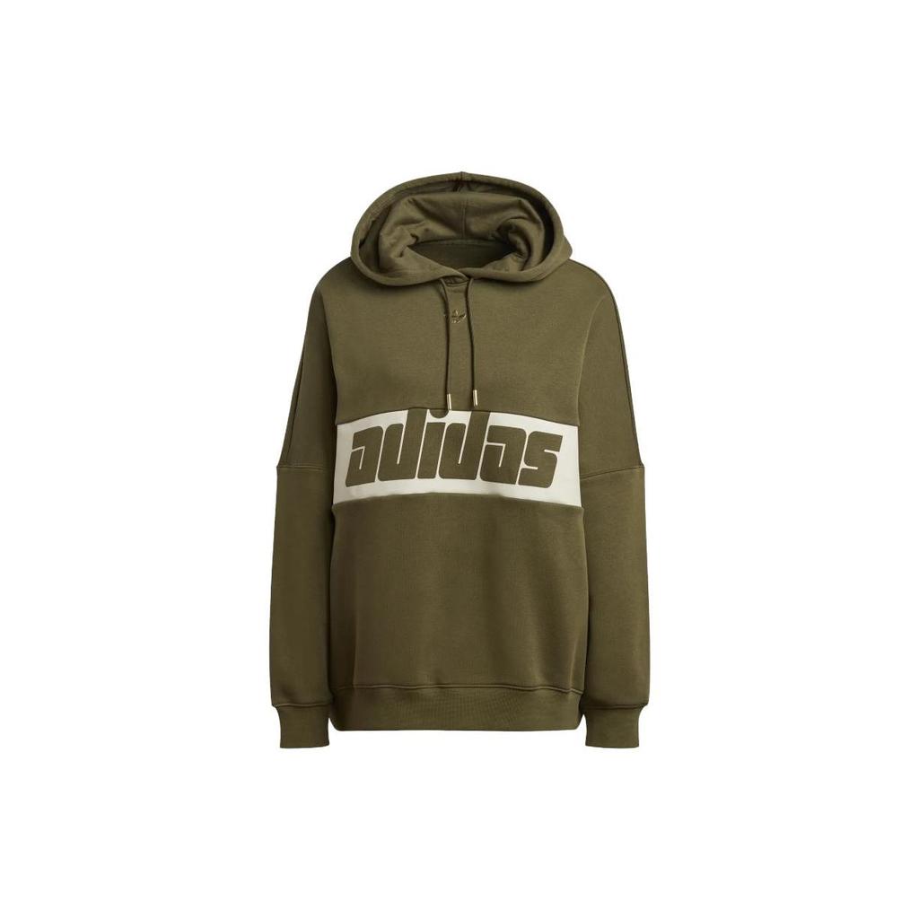 Adidas Originals Trefoil Logo Printed Drawstring Hooded Sweatshirt Women Sweatshirt Olive-Green IA3909