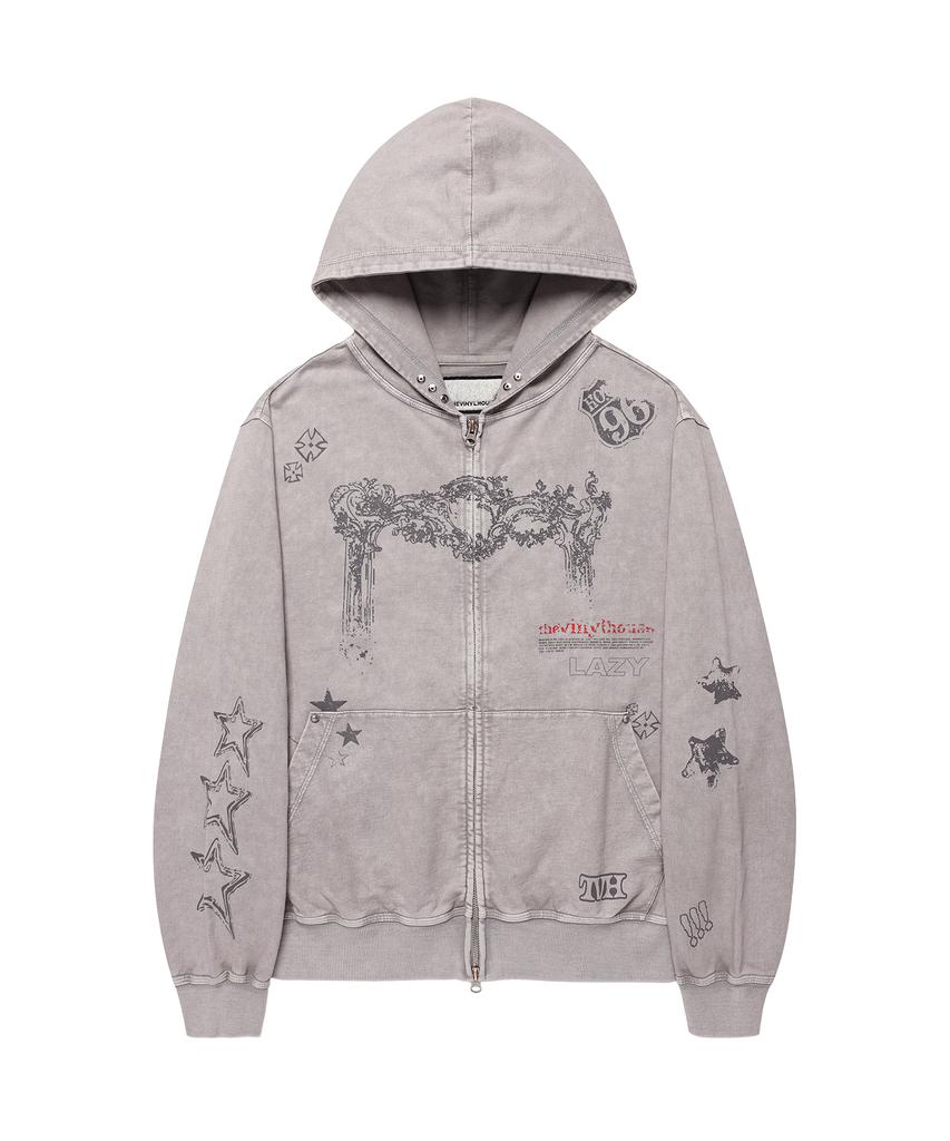 Худи на молнии Thevinylhouse Rodeo Washed Серый
