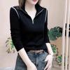 2025 Women's Korean Style Spliced Stand Collar Half-Zip Slimming Long Sleeve Top