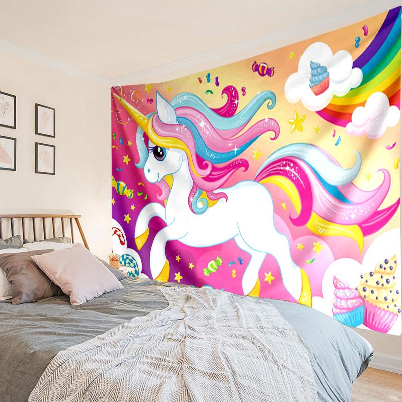 Unicorn In Enchanted Garden Tapestry Room Decoration Wall Hanging for Living Room Bedroom, dormitory, Birthday and Christmas gifts