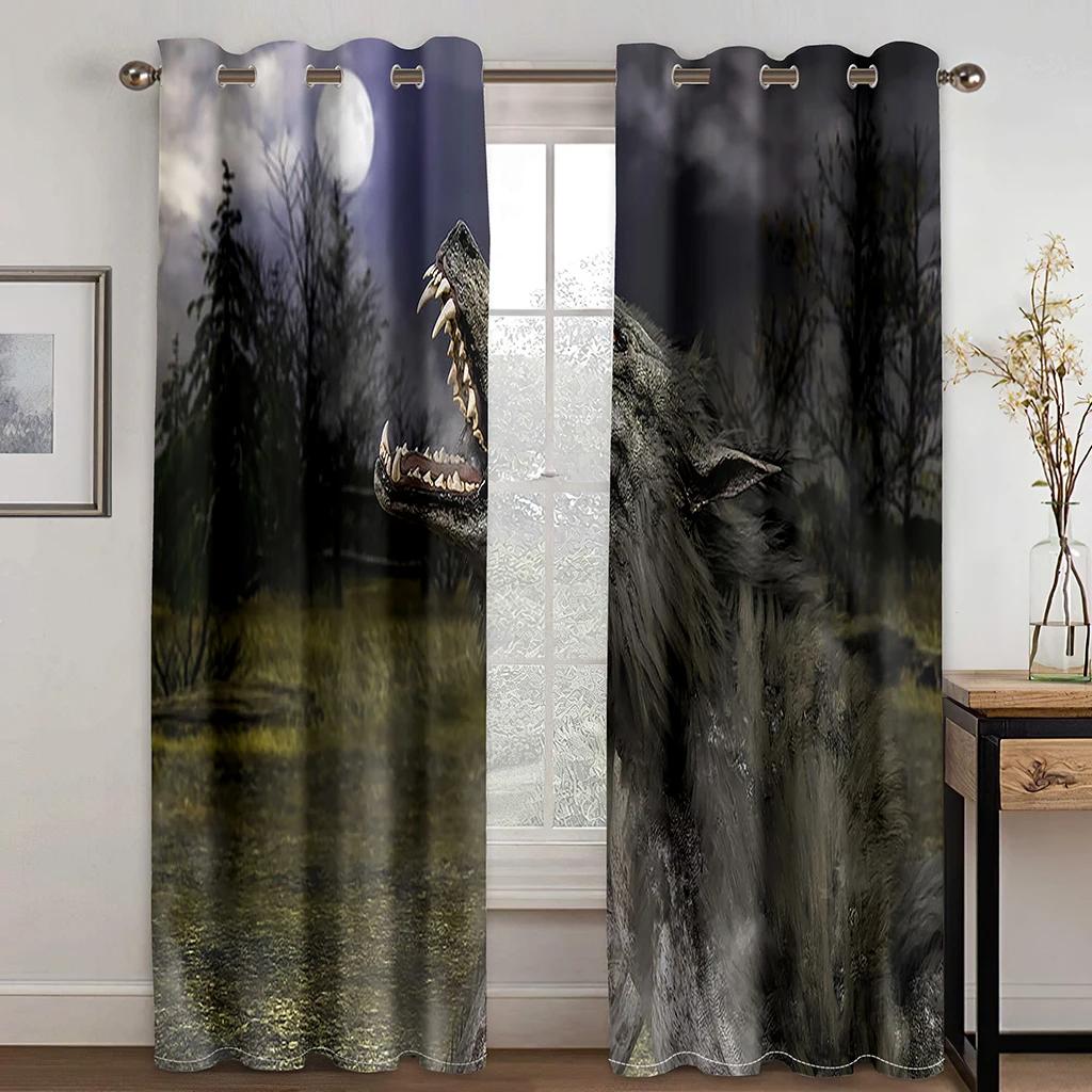 Волк Змея Кровавая Луна Черно-белые Шторы с высоким затемнением Балдахин Декор Спальня Детская Окно Различные Темные Серии Затемняющая Штора