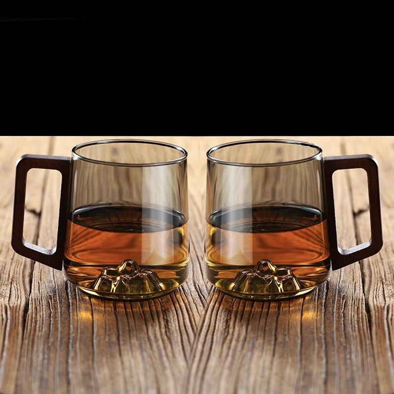 1/2 шт. Стеклянная деревянная однослойная чашка из высокоборосиликатного пирексного стекла, чайная чашка большой вместимости для питьевой воды, кофейная чашка