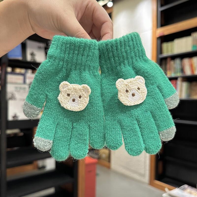 Kids' Winter Knit Bear Pattern Five-Finger Gloves