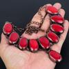 Red Coral Handmade Gemstone Necklace, Copper Electroformed Necklace Unique Design Jewelry, Adjustable Chain Necklace
