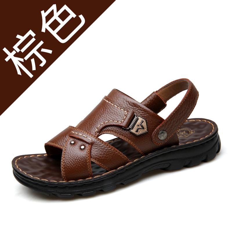 Летние мужские сандалии большого размера, британская мода, натуральная кожа, пляжная обувь, мужские повседневные массажные нескользящие большие шлепанцы, плоская подошва