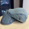 New vintage denim newsboy cap for women with large head circumference, British style octagonal painter's hat, fashionable and versatile new newsboy