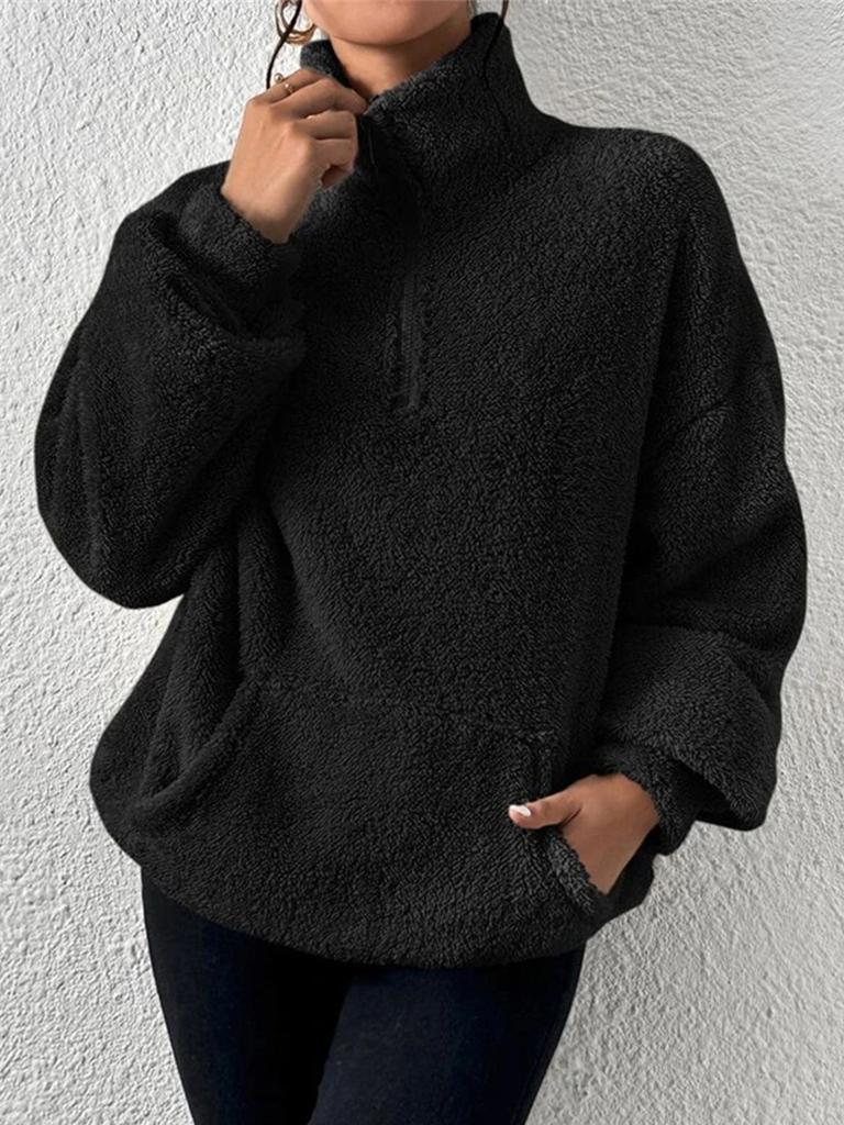 Женская толстовка с воротником-стойкой, модный однотонный пуловер из шерпа, повседневная верхняя одежда