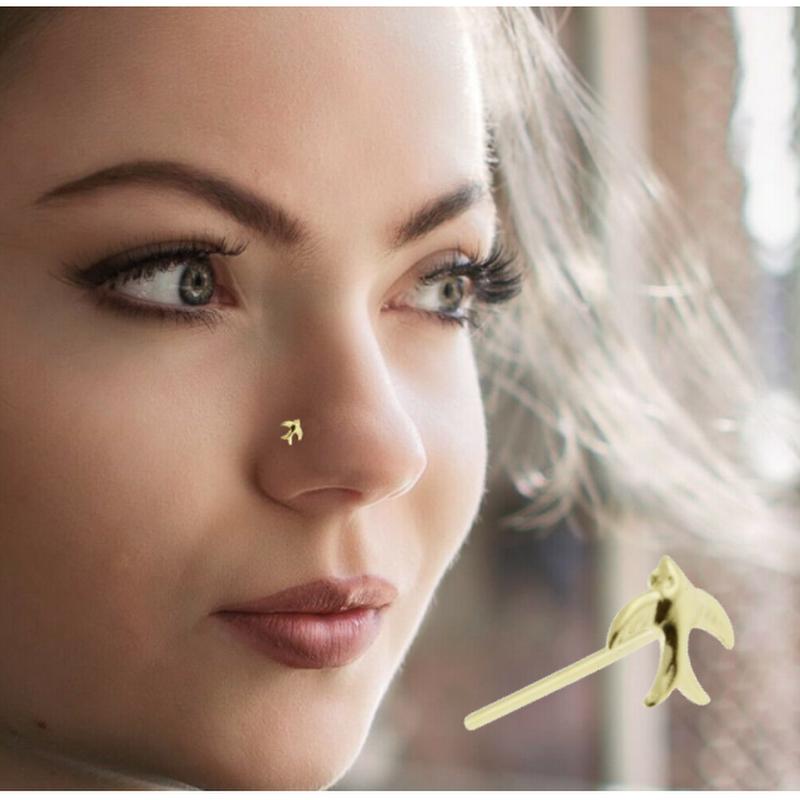 KODY PIERCING Ювелирные изделия из 9-каратного золота для пирсинга, шпильки для носа с летающей птицей - качественный пирсинг