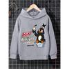 A Casual And Simple Grey Hooded Sweatshirt For Boys With A Pattern Of Penguins Eating Ice Cream, Suitable For Daily Outings