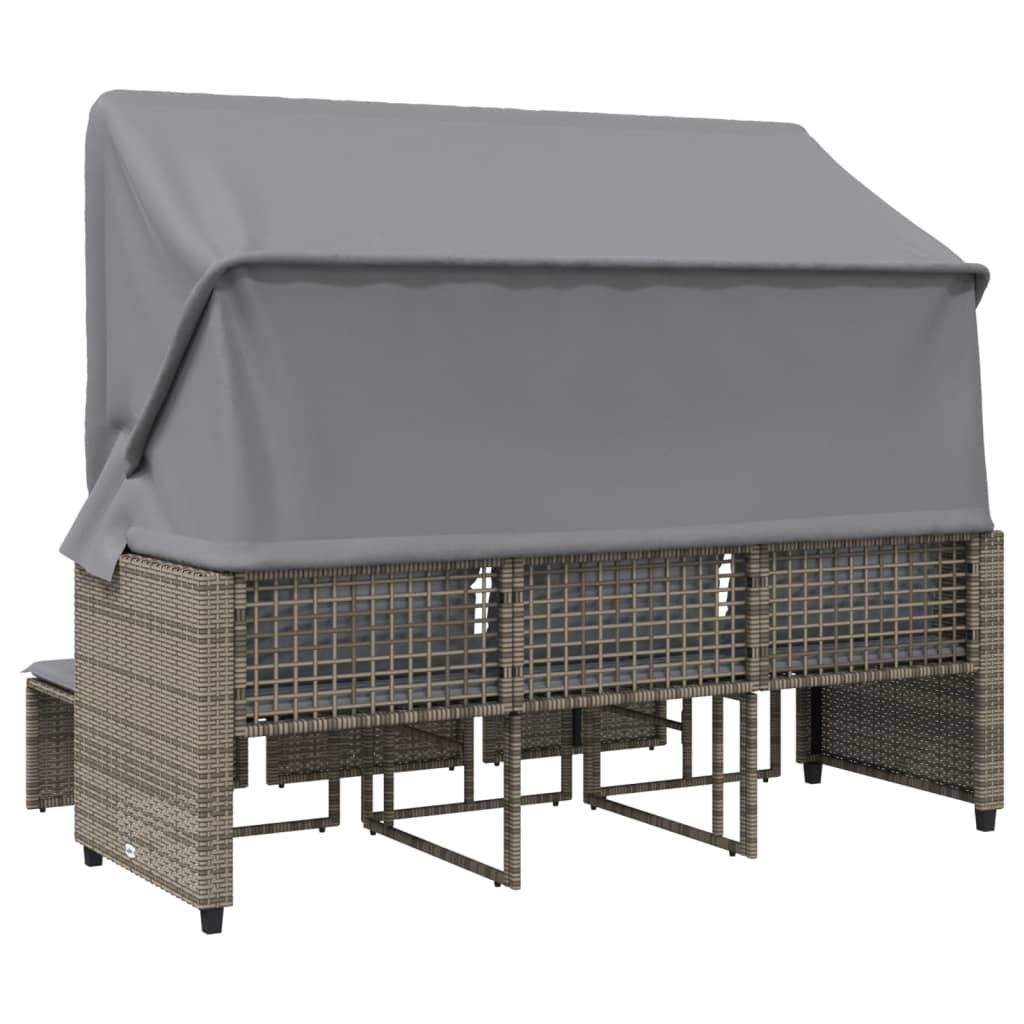 Outdoor 3 Seater Sofa with Canopy and Footstools Grey Poly Rattan