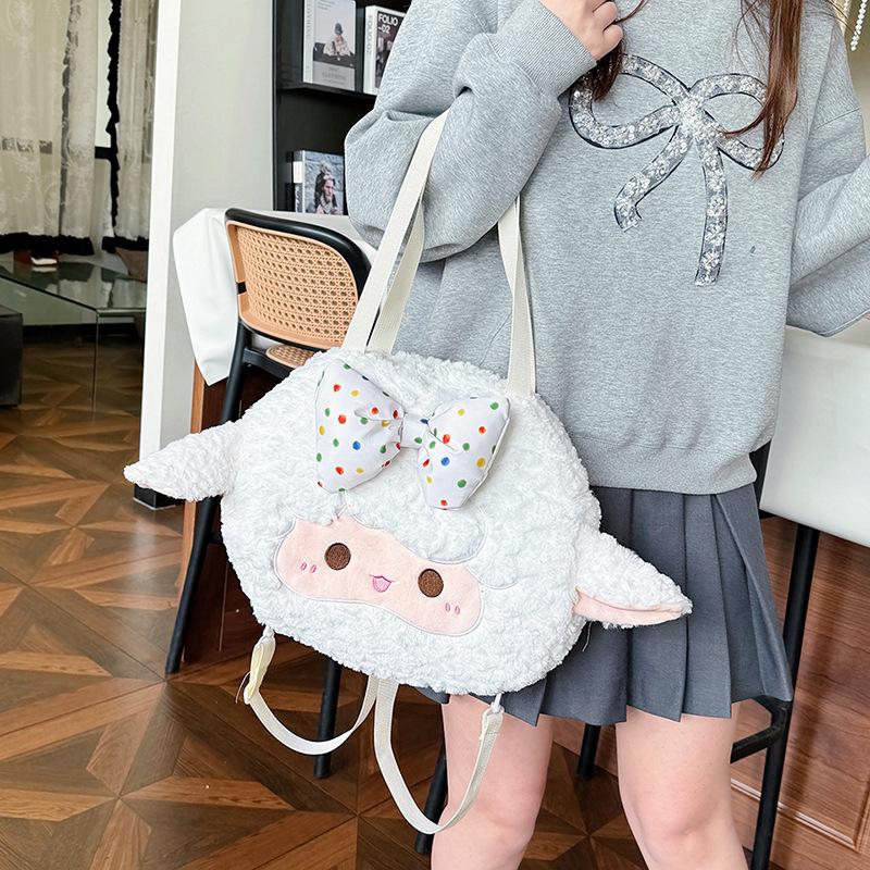 Bow Little Lamb Cartoon House Cute Girl One Shoulder Big Bag Cute Schoolgirl Large Capacity Storage Backpack
