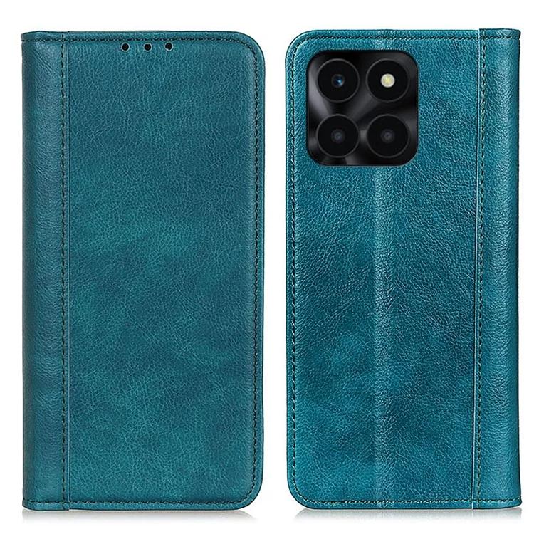 Для Honor X6a 4G чехол из спилка кожи с защитой от царапин, чехол для телефона с текстурой личи, защитный чехол-кошелек с подставкой